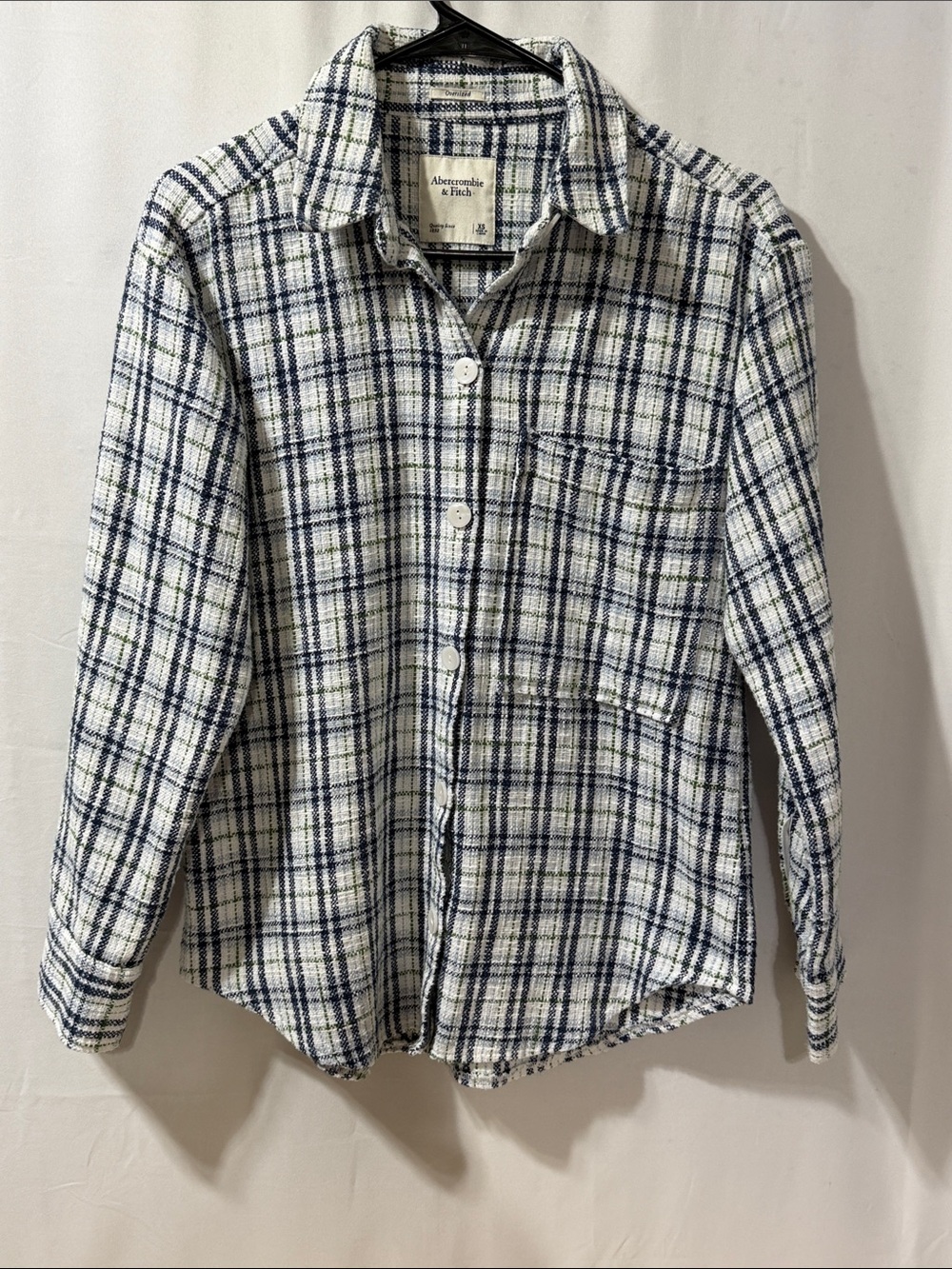 Abercrombie & Fitch White and Navy Plaid Button-Down Shirt